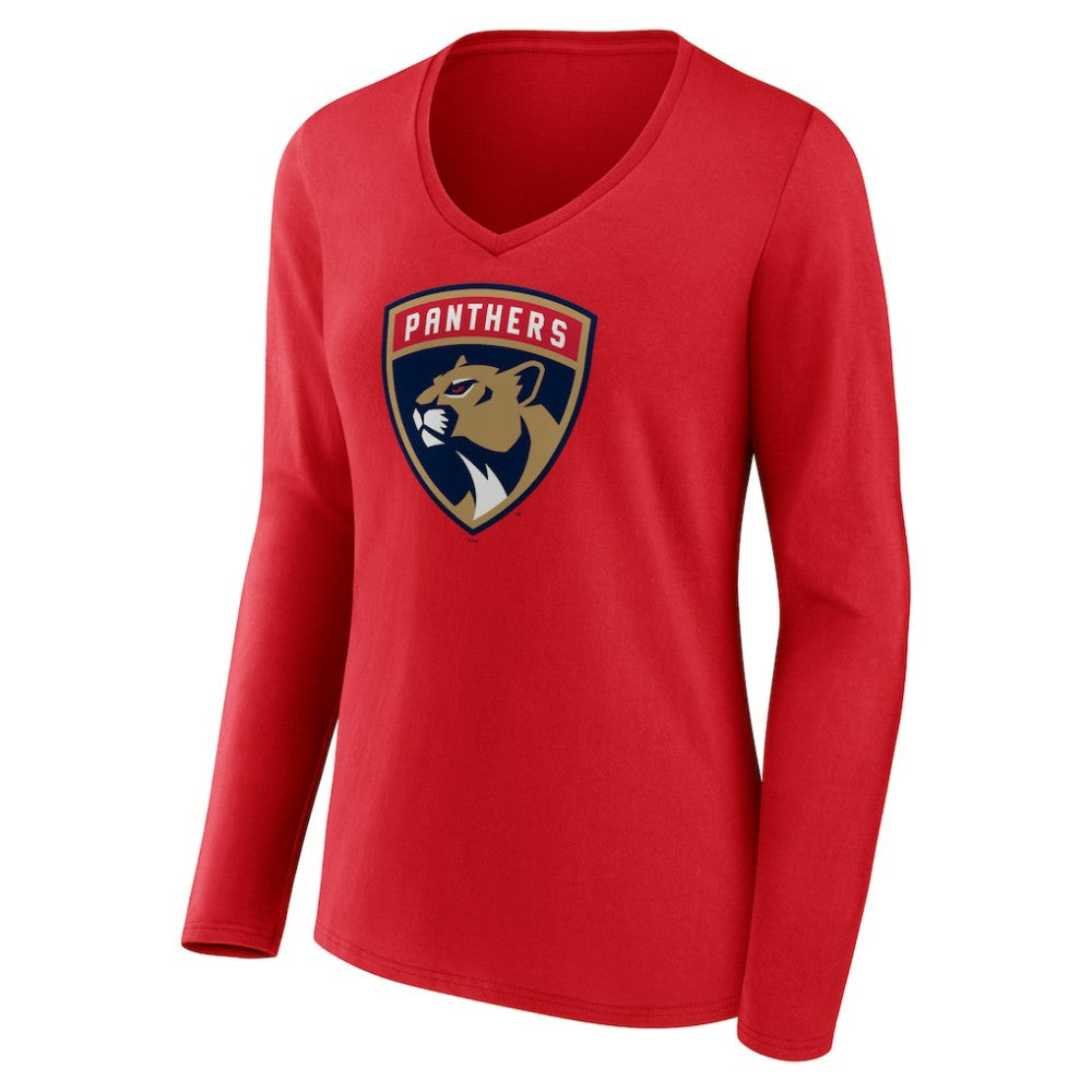 Florida Panthers Women's Primary Logo Long Sleeve V-Neck T-Shirt - Red | US 202545483