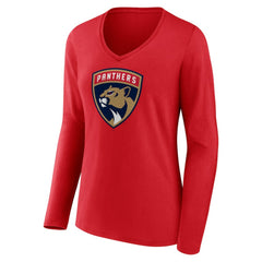 Florida Panthers Women's Primary Logo Long Sleeve V-Neck T-Shirt - Red | US 202545483
