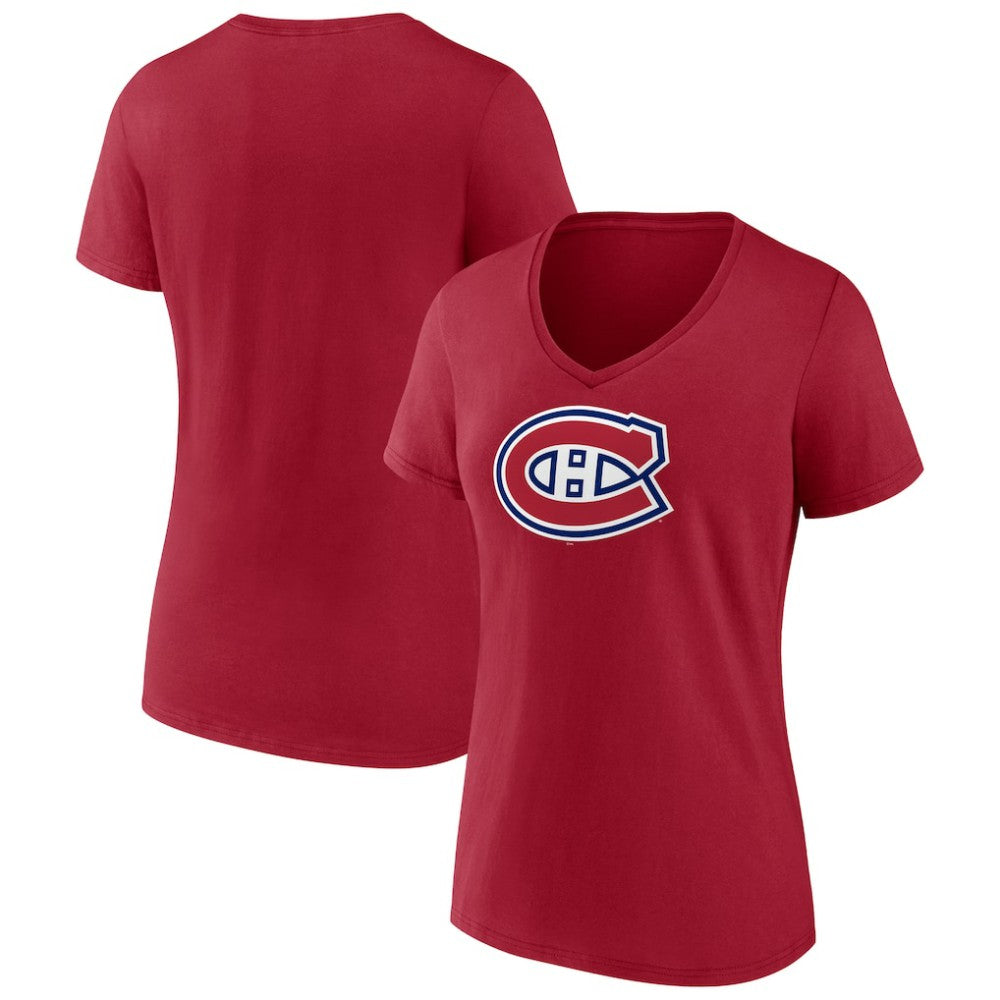 Montreal Canadiens Women's Primary Logo V-Neck T-Shirt - Red | US 202545508