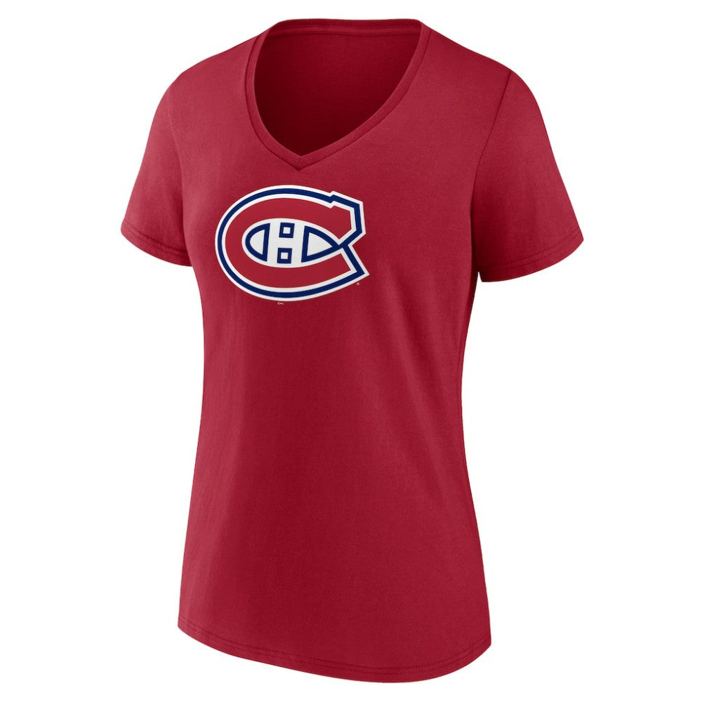 Montreal Canadiens Women's Primary Logo V-Neck T-Shirt - Red | US 202545508