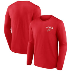 New Jersey Devils Team Lockup Long Sleeve T-Shirt - Red | US 202545517