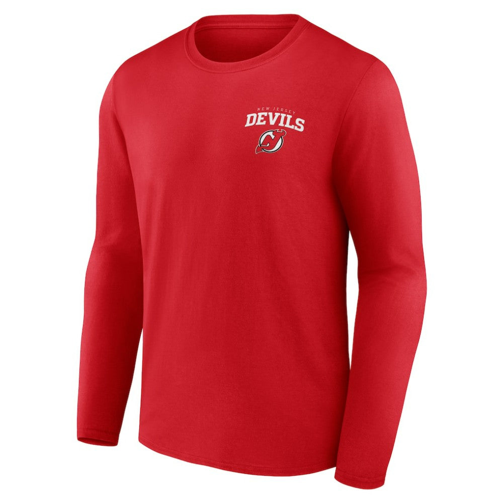 New Jersey Devils Team Lockup Long Sleeve T-Shirt - Red | US 202545517