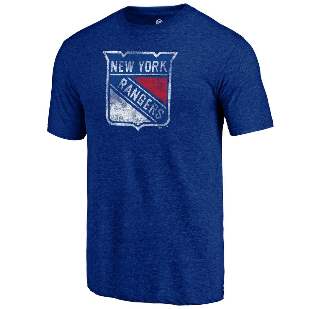 New York Rangers Distressed Logo Tri-Blend T-Shirt - Blue | US 202545538