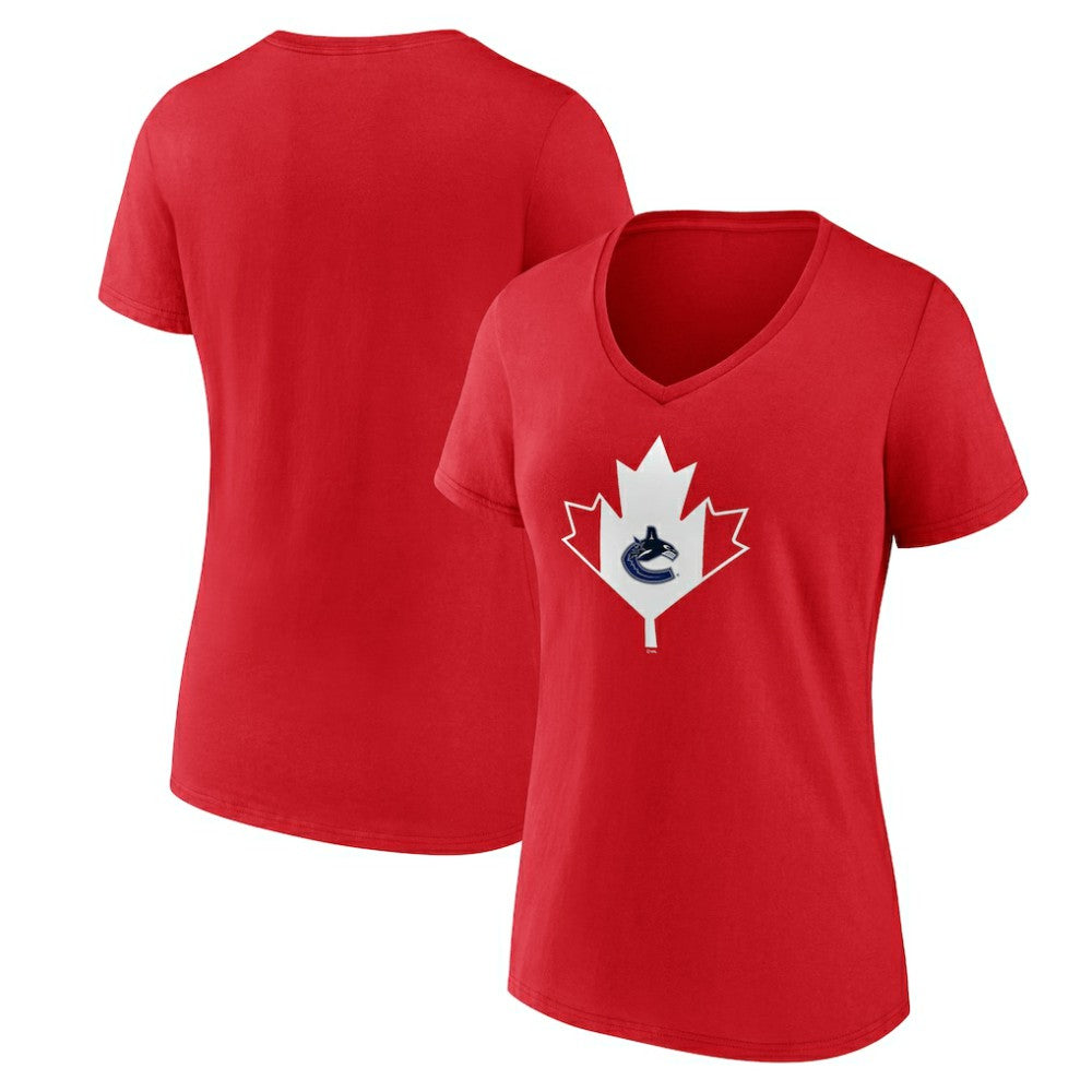 Vancouver Canucks Women's Canada Day V-Neck T-Shirt - Red | US 202545584