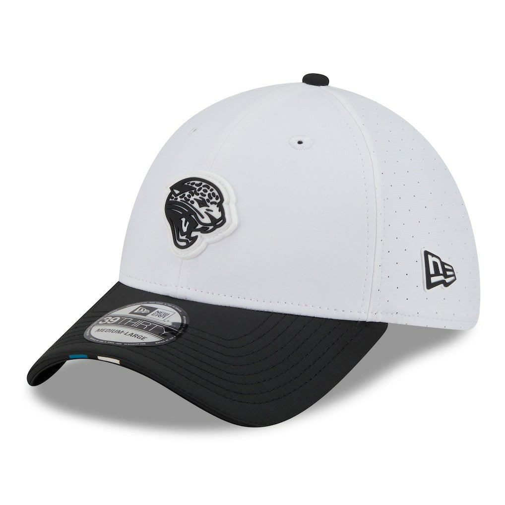 Jacksonville Jaguars New Era 2025 NFL Training Camp Throwback Logo 39THIRTY Flex Hat - White/Black Hats