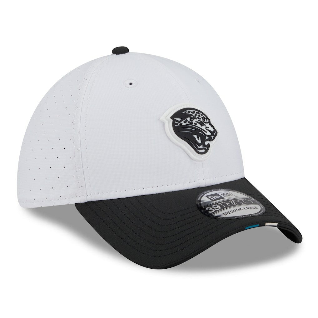 Jacksonville Jaguars New Era 2025 NFL Training Camp Throwback Logo 39THIRTY Flex Hat - White/Black Hats