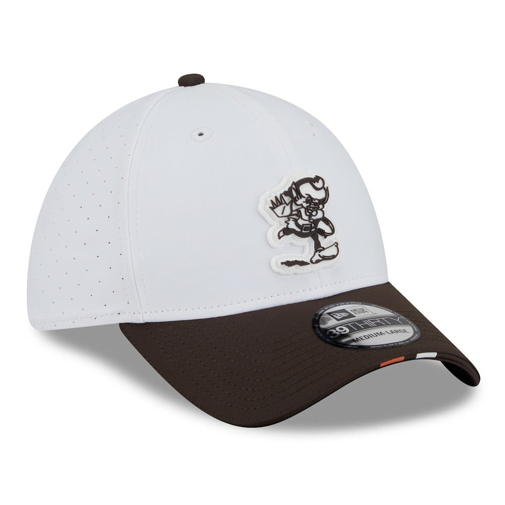 Cleveland Browns New Era 2025 NFL Training Camp Throwback Logo 39THIRTY Flex Hat - White/Brown Hats