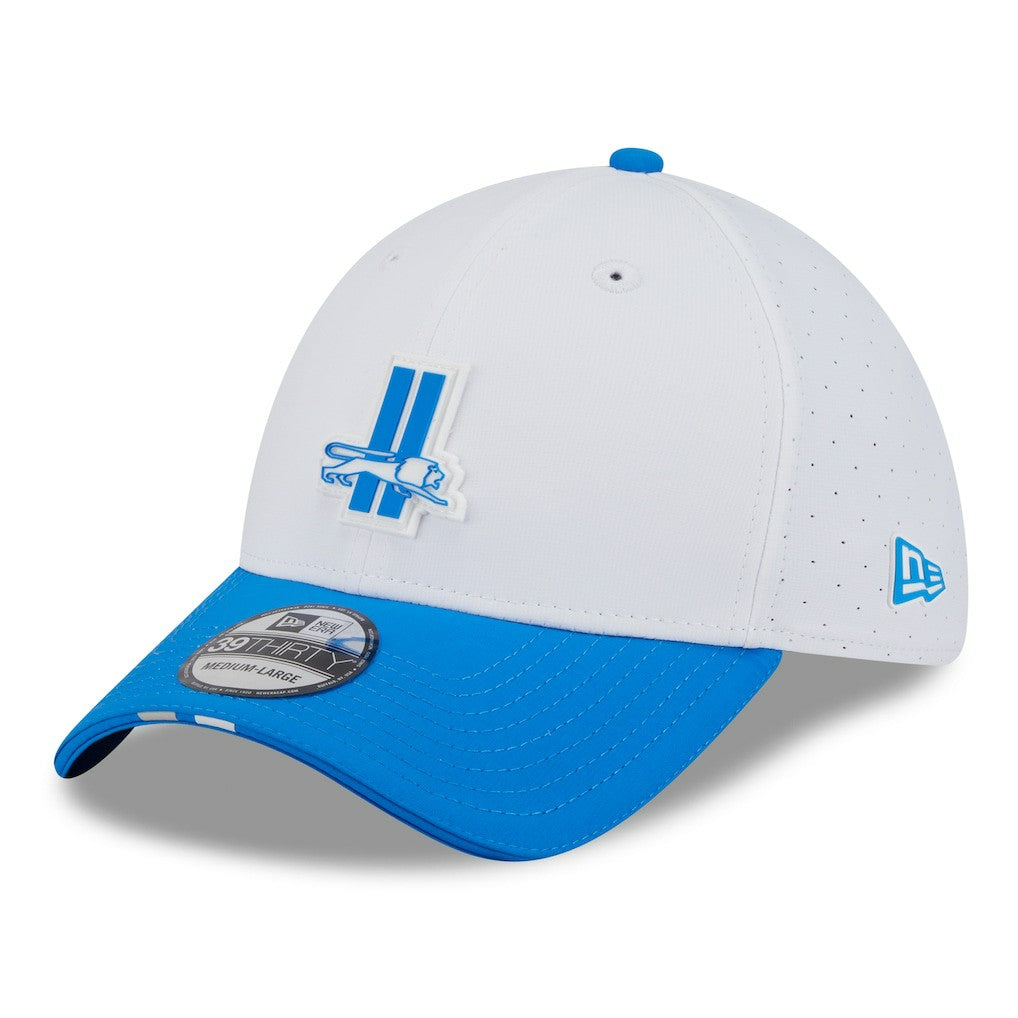 Detroit Lions New Era 2025 NFL Training Camp Throwback Logo 39THIRTY Flex Hat - White/Blue Hats