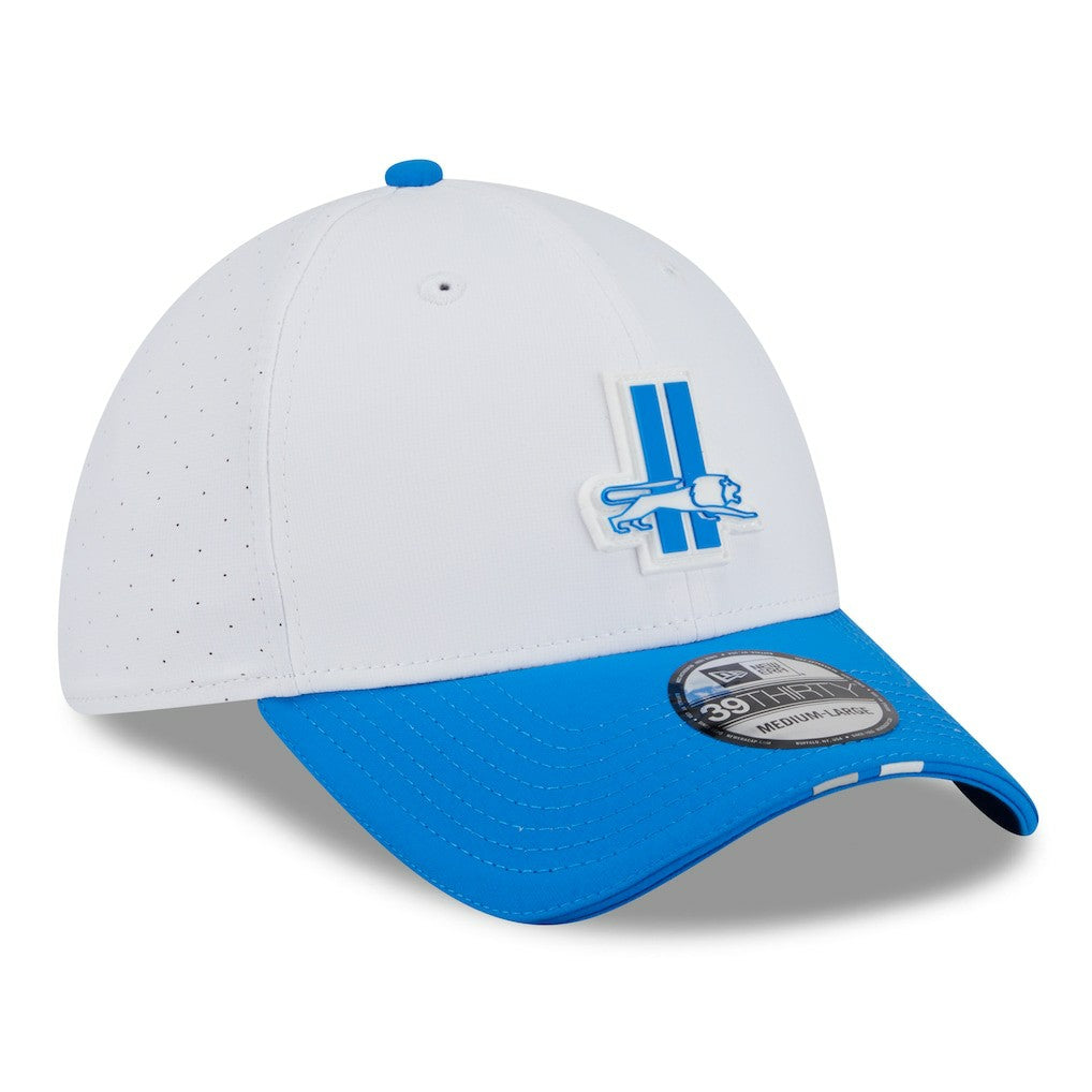 Detroit Lions New Era 2025 NFL Training Camp Throwback Logo 39THIRTY Flex Hat - White/Blue Hats