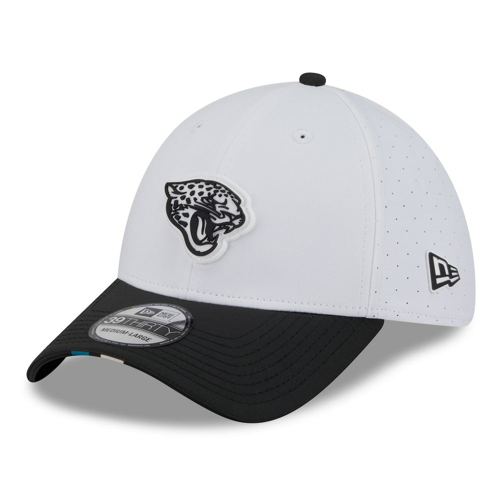 Jacksonville Jaguars New Era 2025 NFL Training Camp 39THIRTY Flex Hat - White/Black Hats