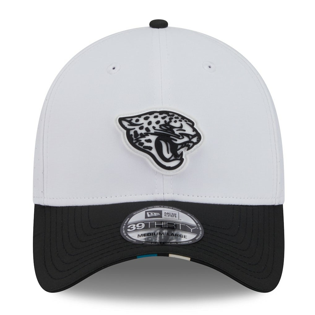 Jacksonville Jaguars New Era 2025 NFL Training Camp 39THIRTY Flex Hat - White/Black Hats