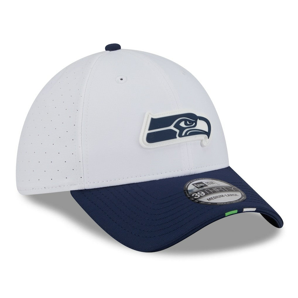 Seattle Seahawks New Era 2025 NFL Training Camp 39THIRTY Flex Hat - White/College Navy Hats