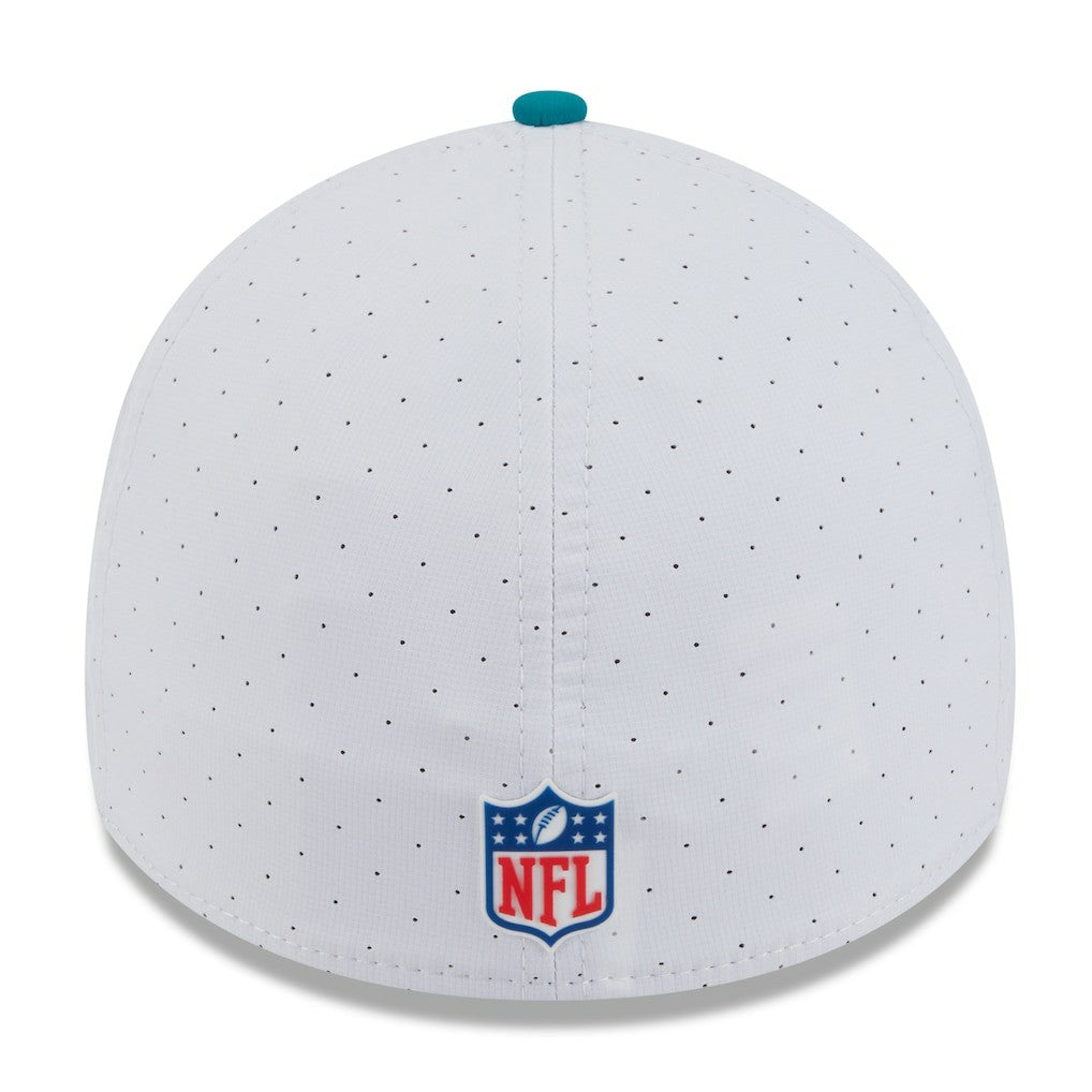 Miami Dolphins New Era 2025 NFL Training Camp Throwback Logo 39THIRTY Flex Hat - White/Aqua Hats