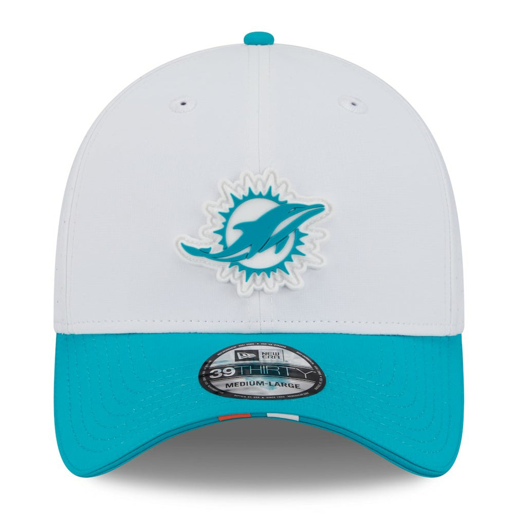 Miami Dolphins New Era 2025 NFL Training Camp 39THIRTY Flex Hat - White/Aqua Hats