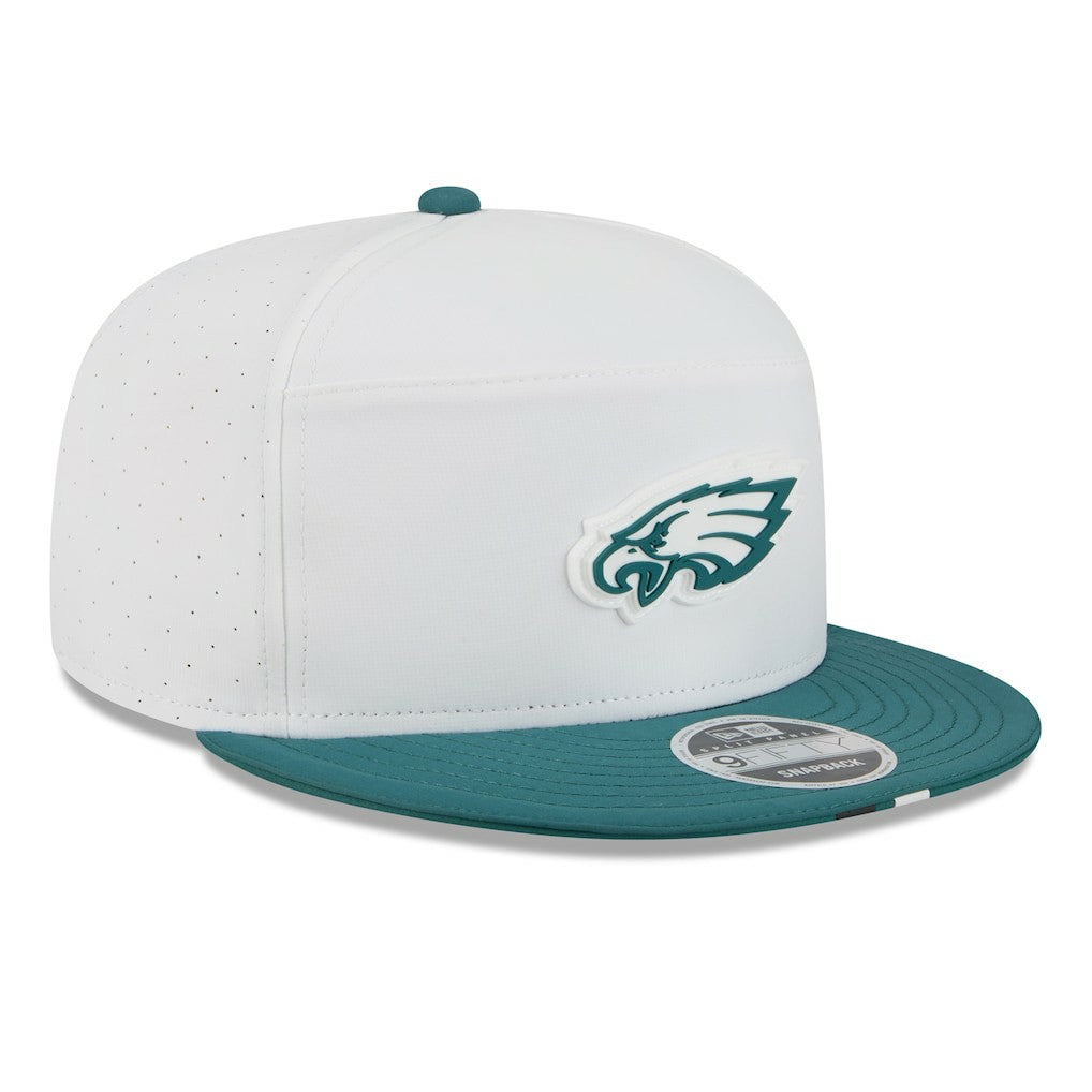 Philadelphia Eagles New Era 2025 NFL Training Camp Split Panel 9FIFTY Snapback Hat - White/Midnight Green Hats
