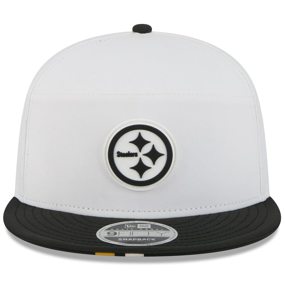Pittsburgh Steelers New Era 2025 NFL Training Camp Split Panel 9FIFTY Snapback Hat - White/Black Hats