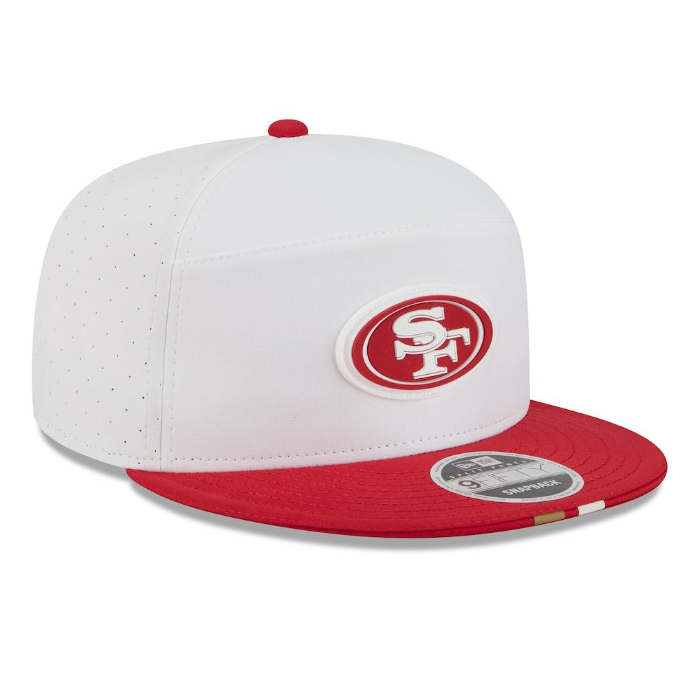 San Francisco 49ers New Era 2025 NFL Training Camp Split Panel 9FIFTY Snapback Hat - White/Scarlet Hats