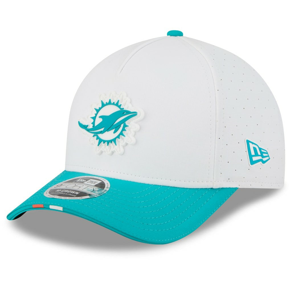 Miami Dolphins New Era 2025 NFL Training Camp A-Frame 9FORTY Adjustable Hat - White/Aqua Hats