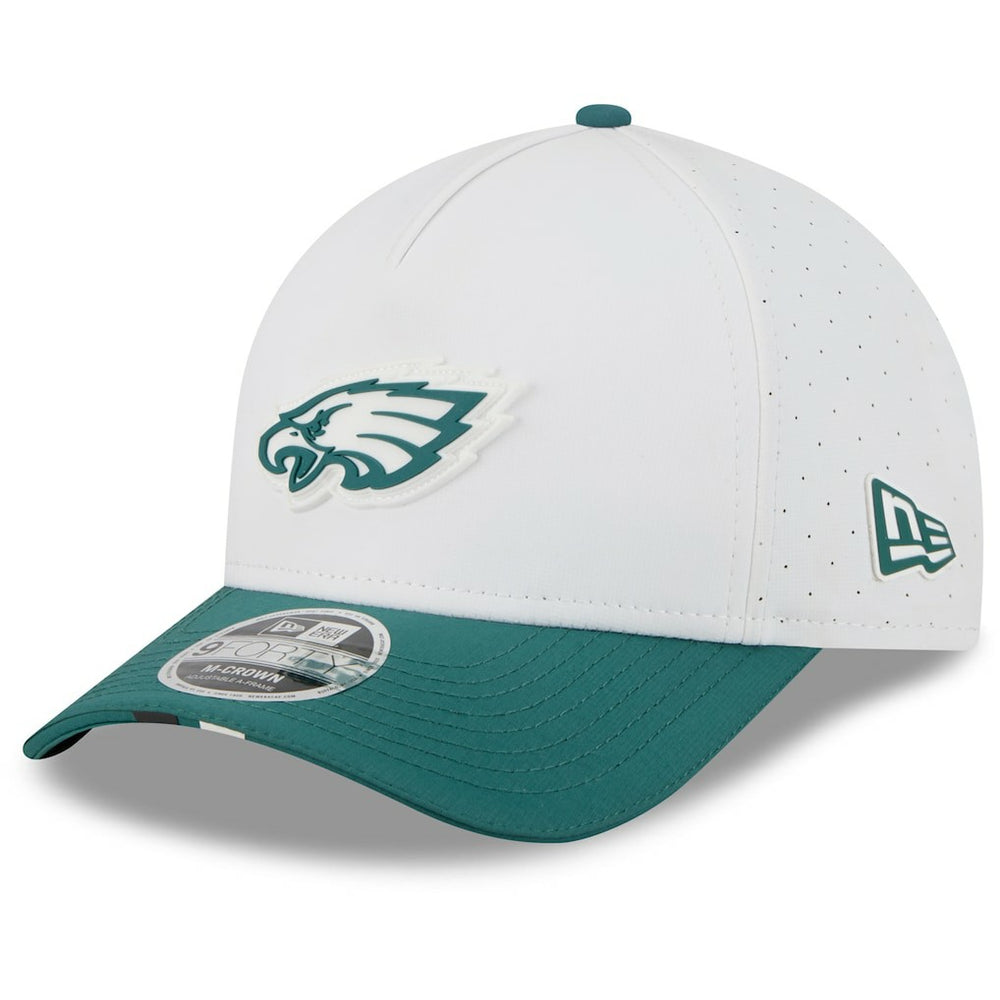 Philadelphia Eagles New Era 2025 NFL Training Camp A-Frame 9FORTY Adjustable Hat - White/Midnight Green Hats