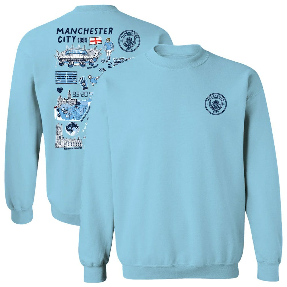 Manchester City Vive La Fete Women's Impressions Artwork Pullover Sweatshirt Sky Blue