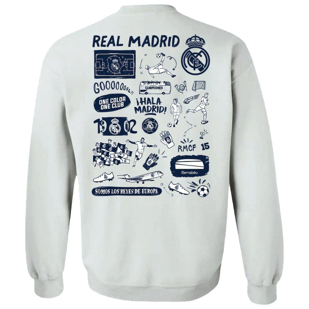 Real Madrid Vive La Fete Women's Impressions Artwork Pullover Sweatshirt White