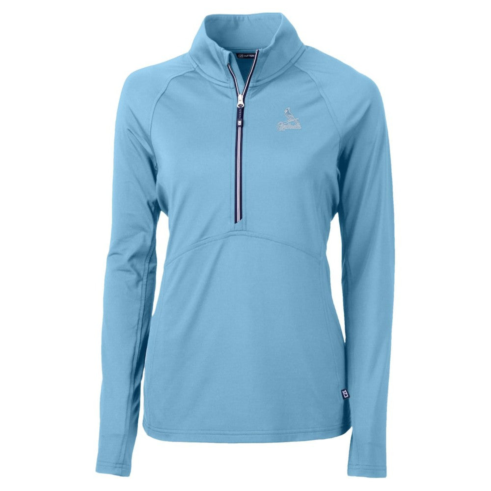 St. Louis Cardinals Cutter & Buck Women's Raglan Adapt Eco Knit Stretch Recycled Half-Zip Top - Powder Blue Tops