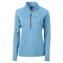 Philadelphia Phillies Cutter & Buck Women's Raglan Adapt Eco Knit Stretch Recycled Half-Zip Top - Powder Blue Tops