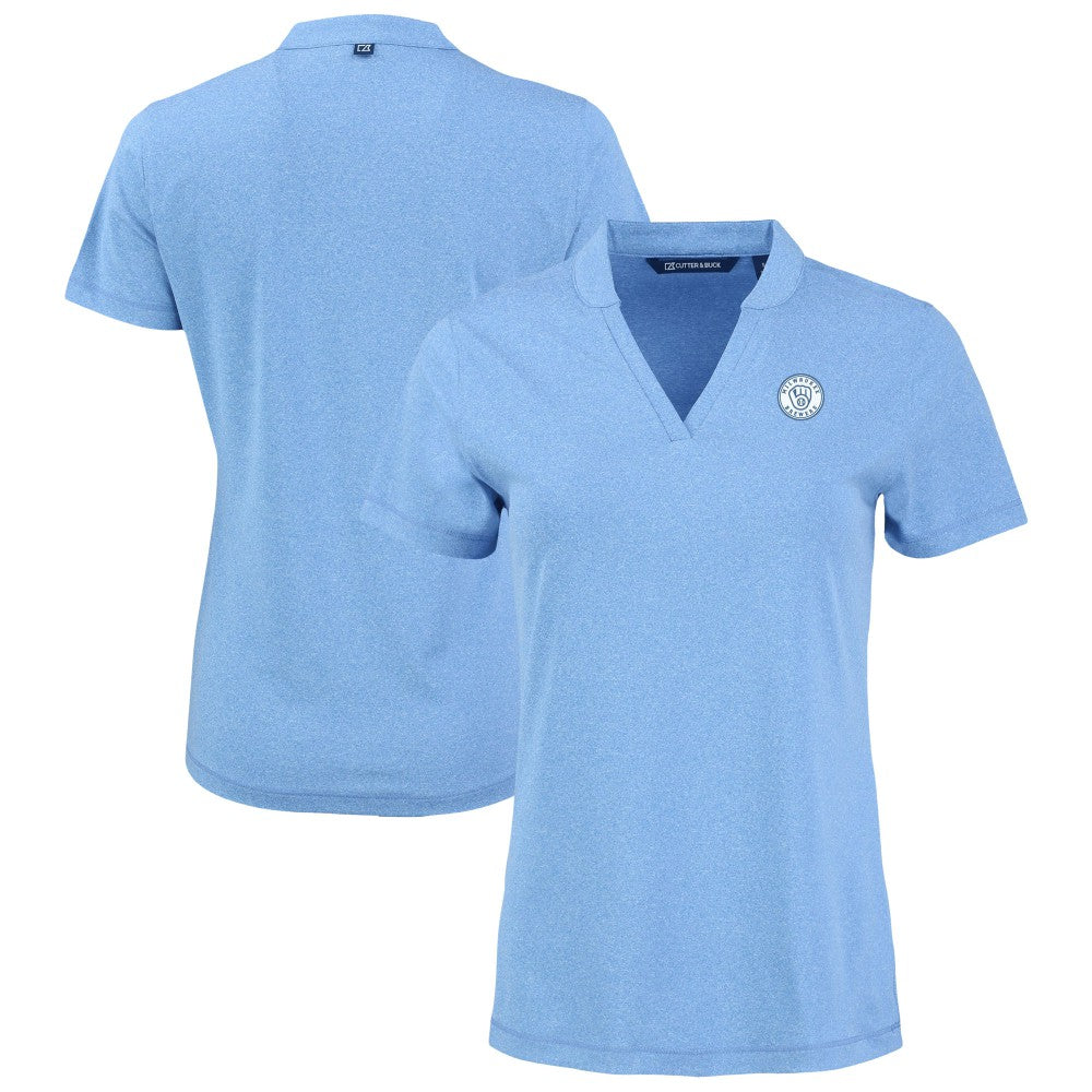 Milwaukee Brewers Cutter & Buck Forge Heathered Stretch Blade Top - Heather Powder Blue Tops
