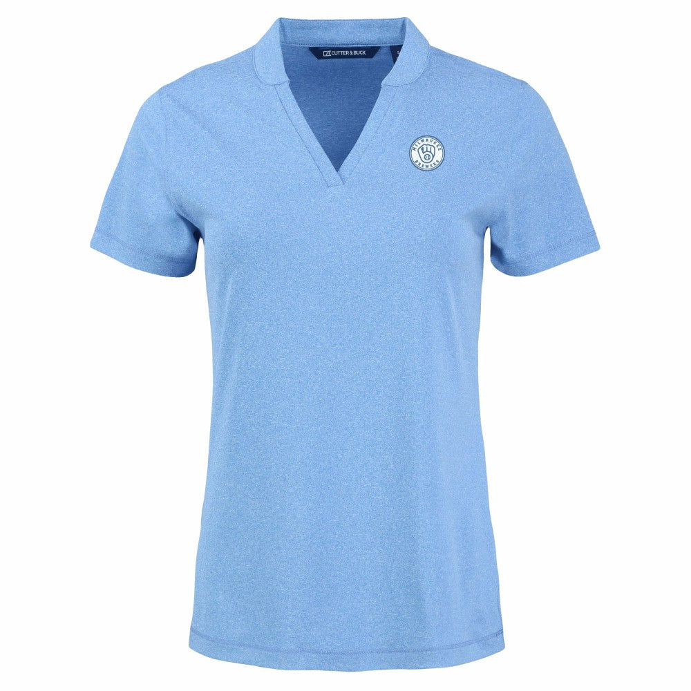 Milwaukee Brewers Cutter & Buck Forge Heathered Stretch Blade Top - Heather Powder Blue Tops