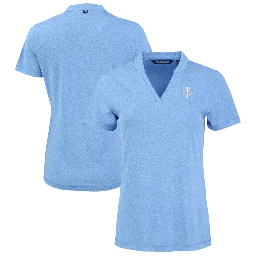 Minnesota Twins Cutter & Buck Forge Heathered Stretch Blade Top - Heather Powder Blue Tops