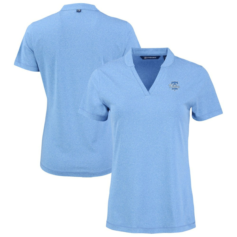 Philadelphia Phillies Cutter & Buck Forge Heathered Stretch Blade Top - Heather Powder Blue Tops
