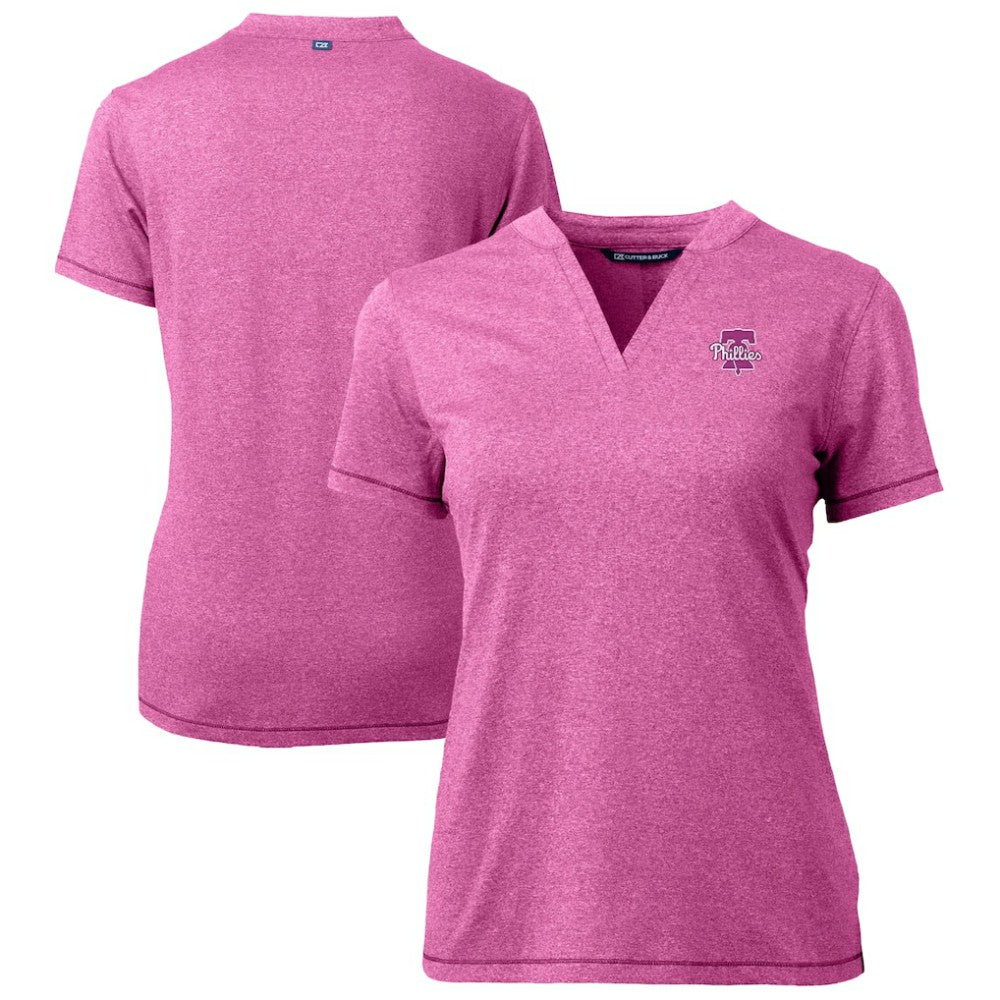 Philadelphia Phillies Cutter & Buck Forge Heathered Stretch Blade Top - Light Pink Tops