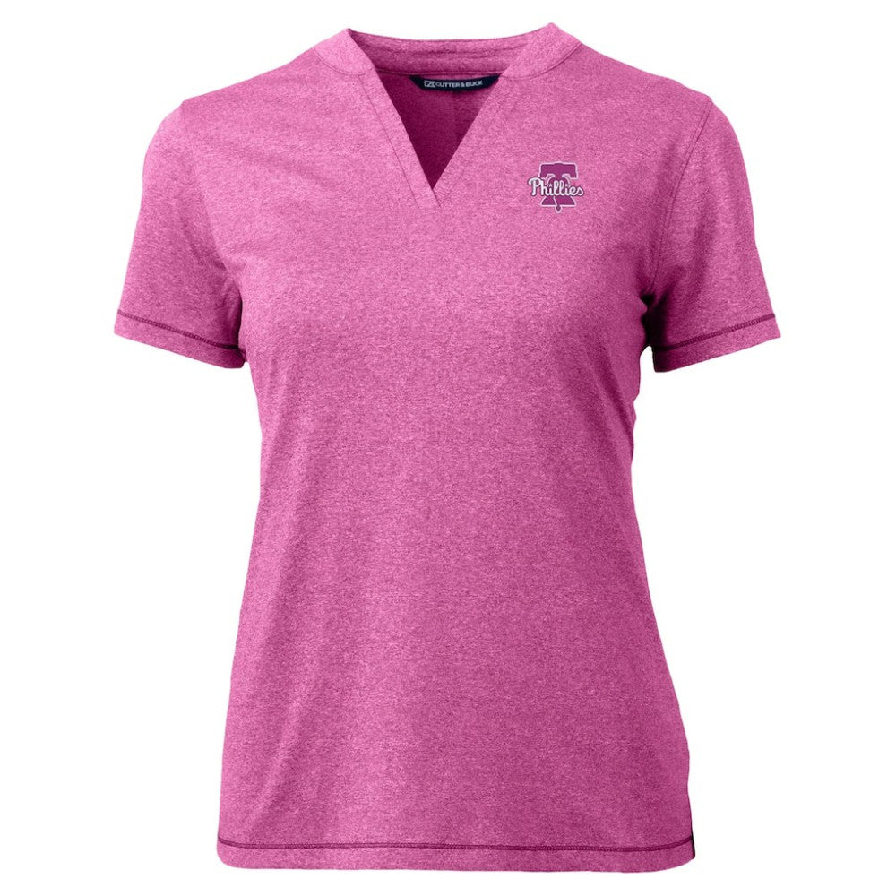 Philadelphia Phillies Cutter & Buck Forge Heathered Stretch Blade Top - Light Pink Tops