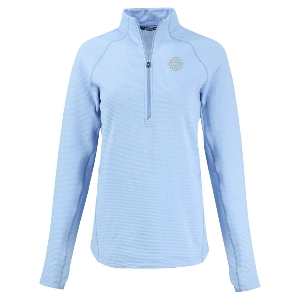 Chicago Cubs Cutter & Buck Women's Peshastin Eco Fleece Recycled Half-Zip Jacket - Heather Powder Blue Jackets