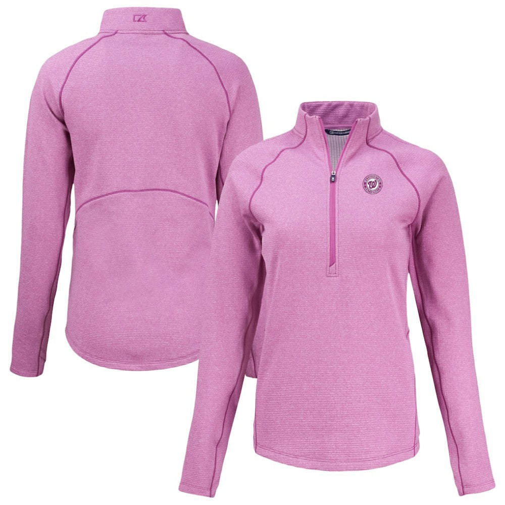 Washington Nationals Cutter & Buck Women's Peshastin Eco Fleece Recycled Half-Zip Jacket - Heather Light Pink Jackets