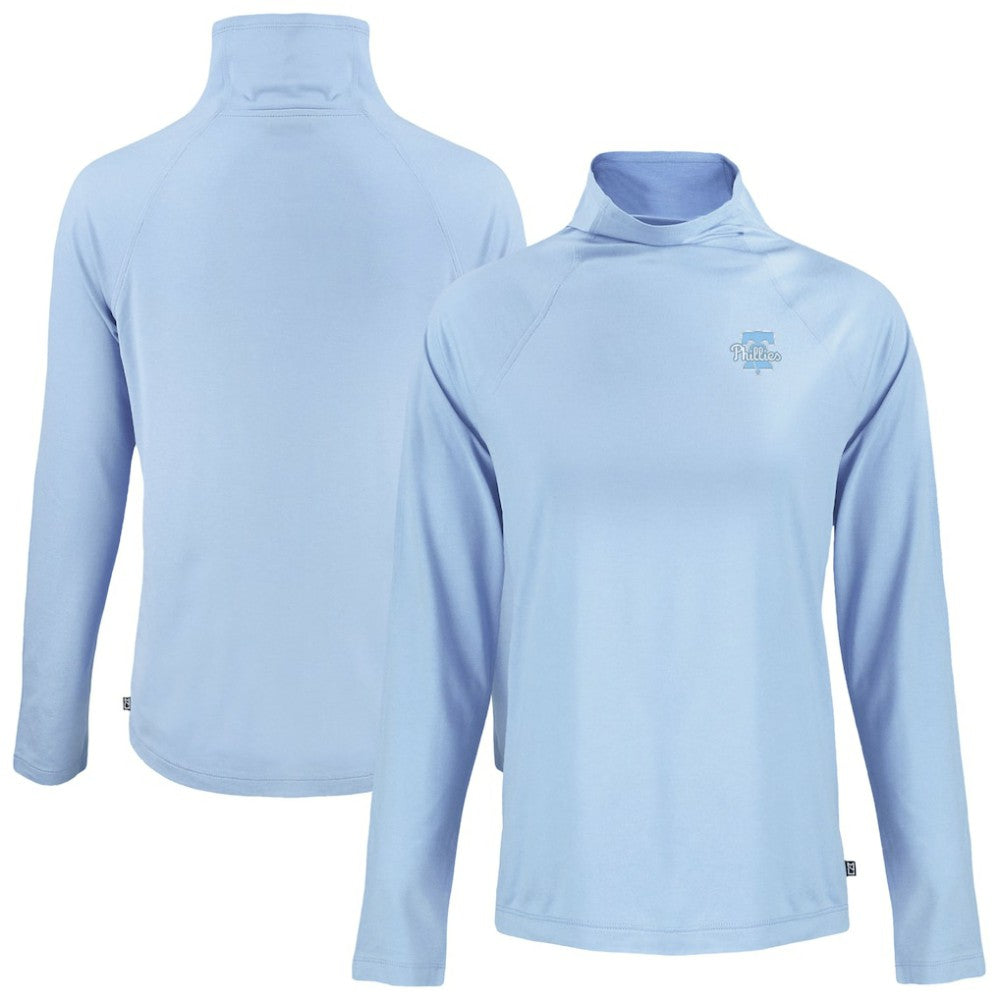 Philadelphia Phillies Cutter & Buck Women's Coastline Epic Comfort Eco Recycled Funnel Neck Pullover Top - Powder Blue Pullover