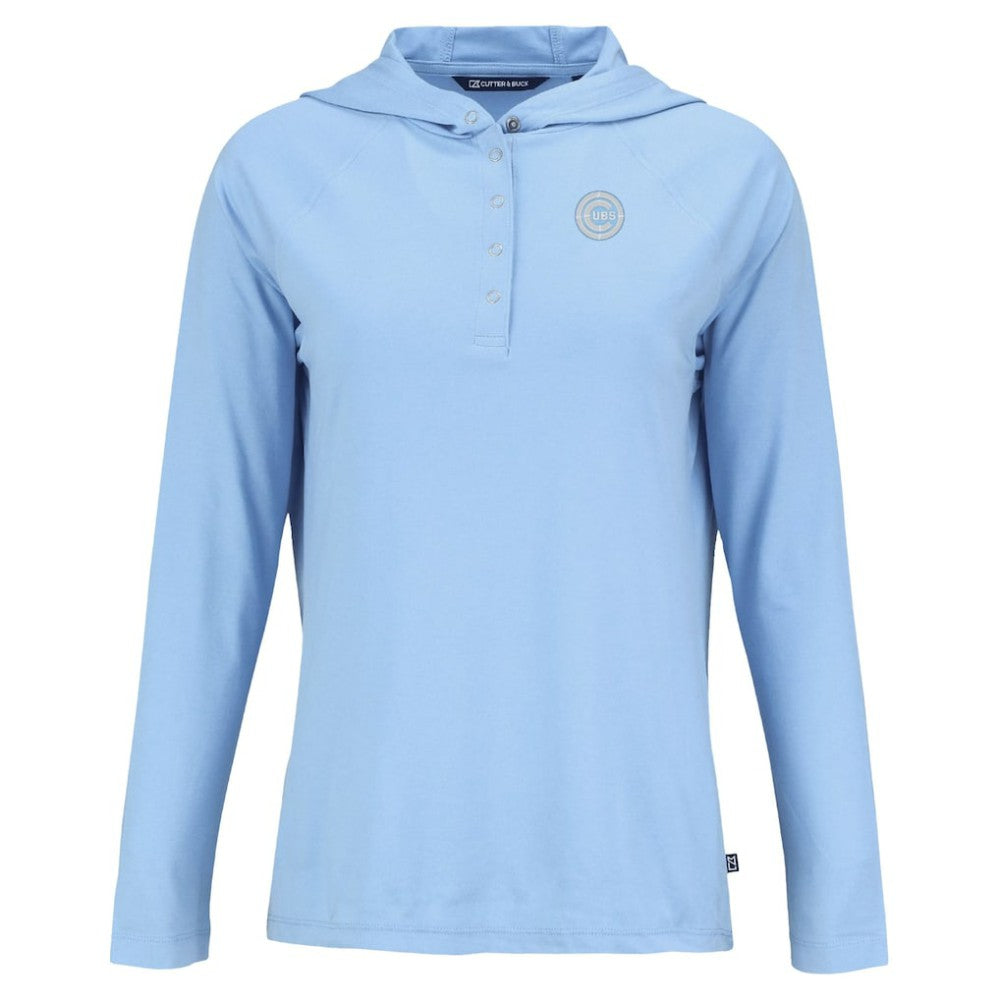 Chicago Cubs Cutter & Buck Women's Coastline Epic Comfort Eco Recycled Long Sleeve Hoodie T-Shirt - Powder Blue Hoodies