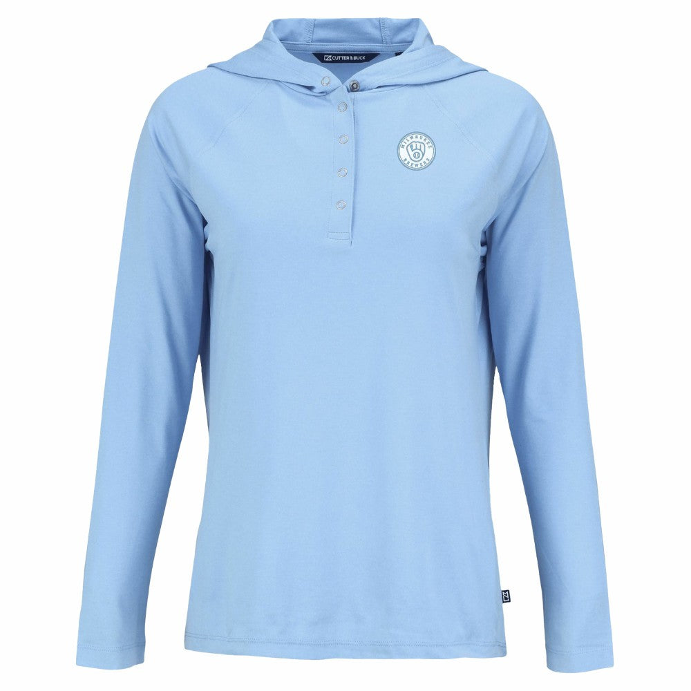 Milwaukee Brewers Cutter & Buck Women's Coastline Epic Comfort Eco Recycled Long Sleeve Hoodie T-Shirt - Powder Blue Hoodies