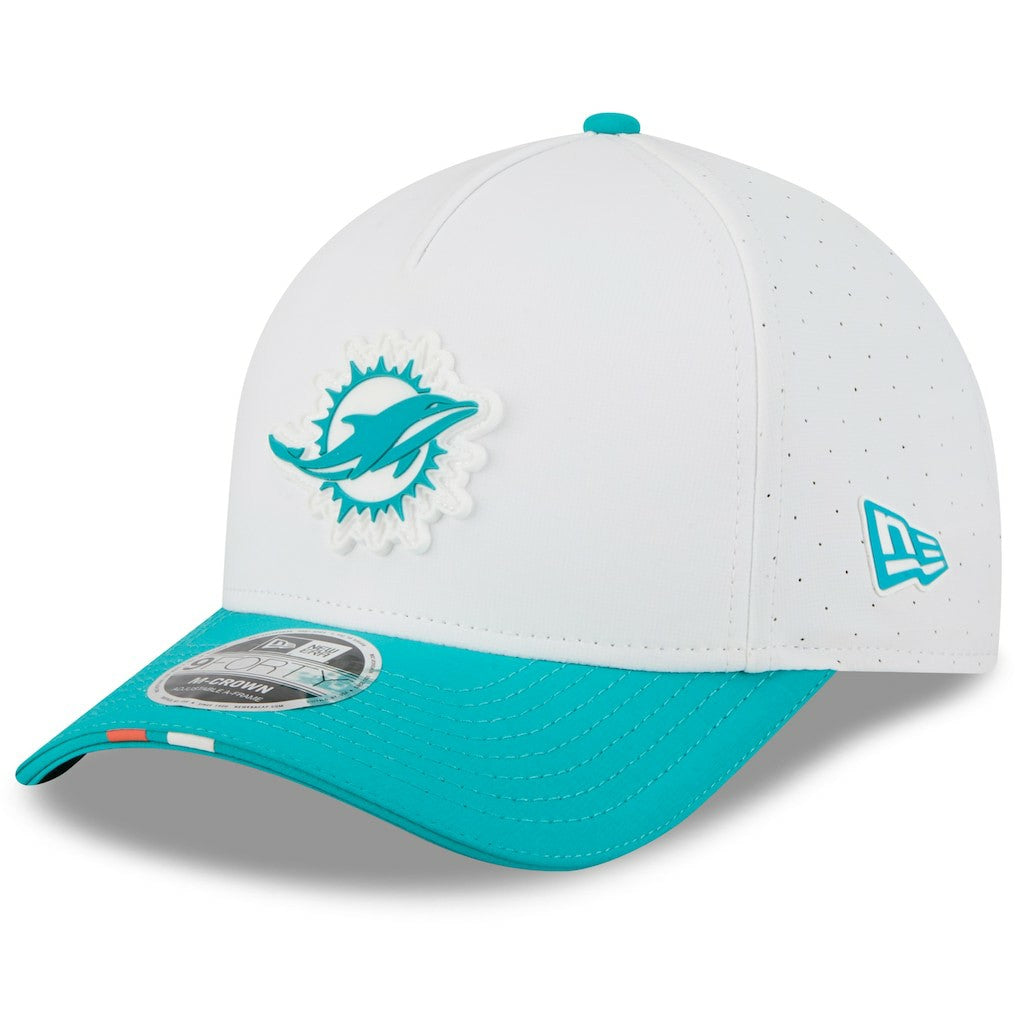 Miami Dolphins New Era Youth 2025 NFL Training Camp A-Frame 9FORTY Adjustable Hat - White/Aqua Hats