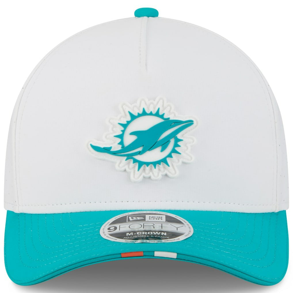 Miami Dolphins New Era Youth 2025 NFL Training Camp A-Frame 9FORTY Adjustable Hat - White/Aqua Hats