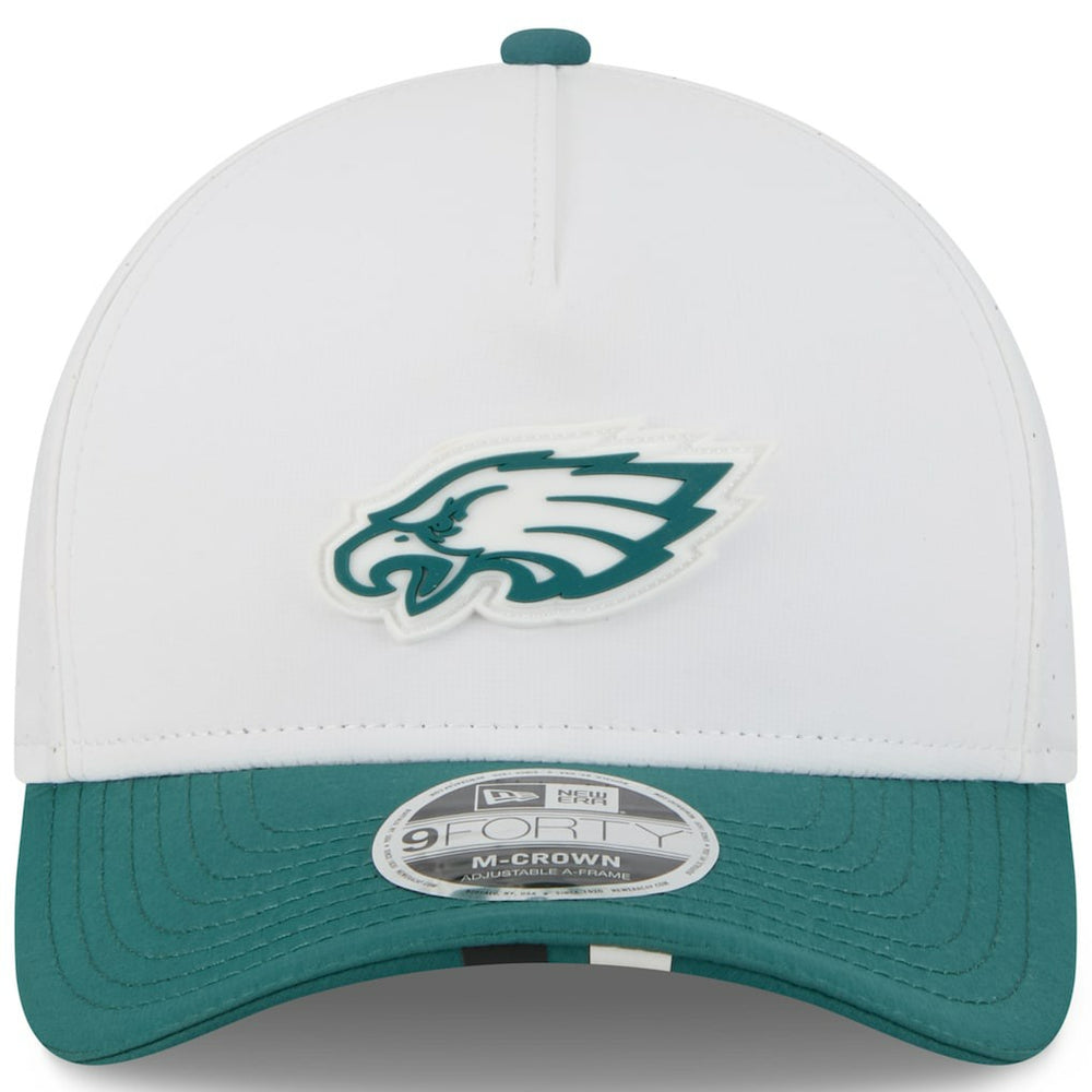 Philadelphia Eagles New Era Youth 2025 NFL Training Camp A-Frame 9FORTY Adjustable Hat - White/Midnight Green Hats