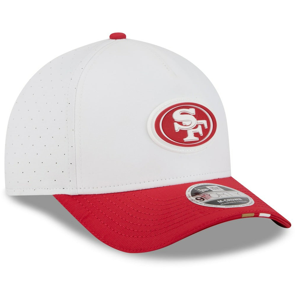 San Francisco 49ers New Era Youth 2025 NFL Training Camp A-Frame 9FORTY Adjustable Hat - White/Scarlet Hats