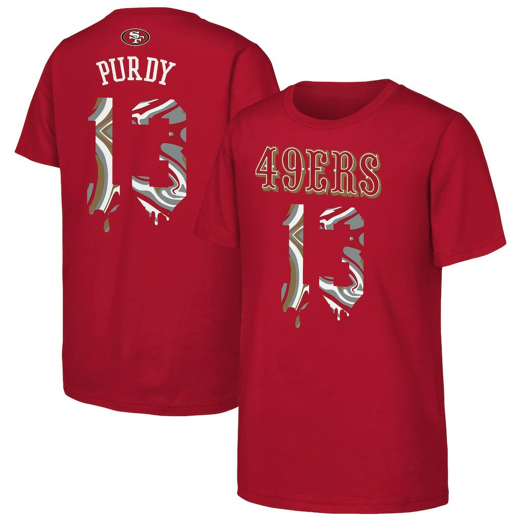 Brock Purdy San Francisco 49ers Outerstuff Youth Mainliner Drip Player Name & Number T-Shirt - Scarlet T-shirts