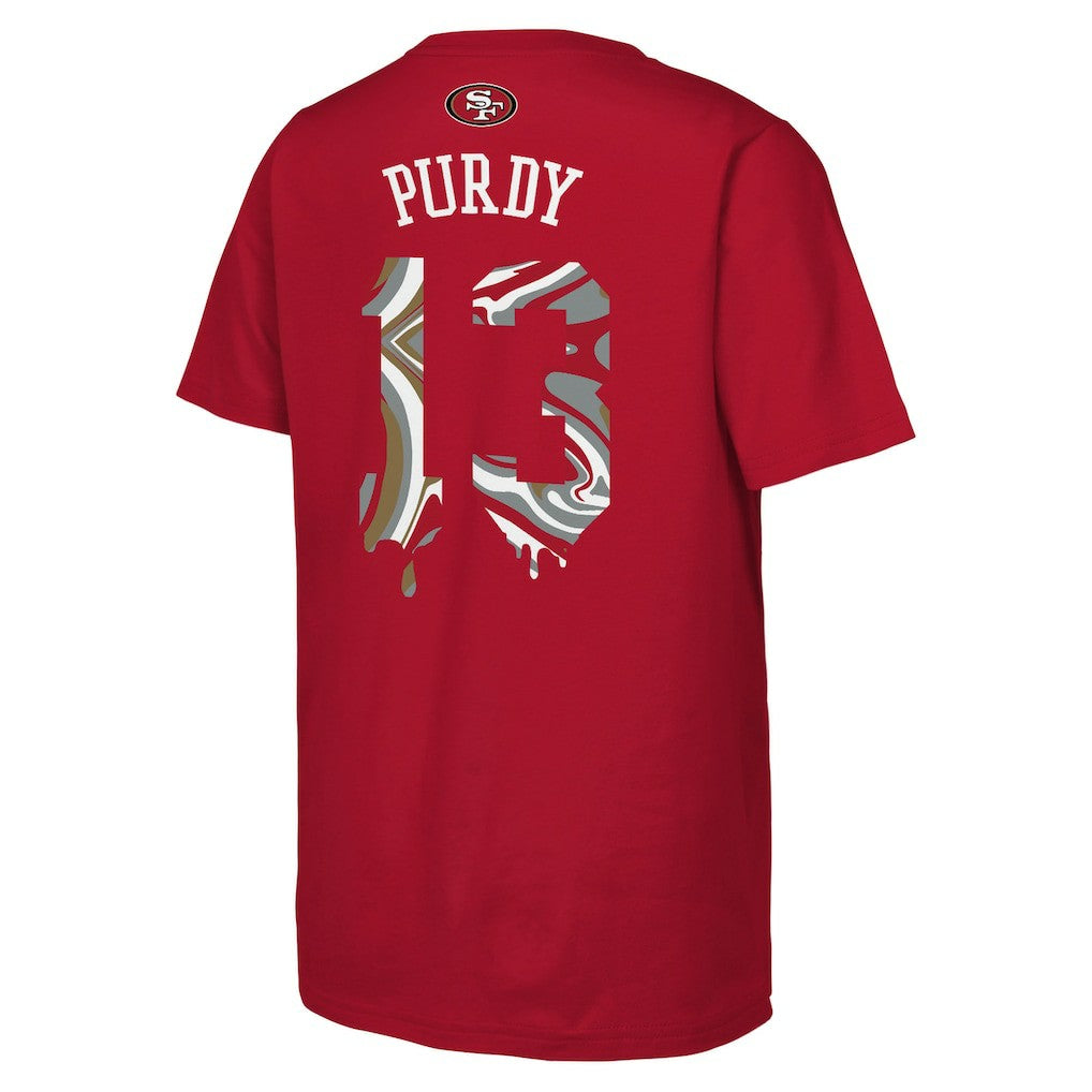 Brock Purdy San Francisco 49ers Outerstuff Youth Mainliner Drip Player Name & Number T-Shirt - Scarlet T-shirts