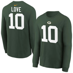 Jordan Love Green Bay Packers Youth Player Name & Number Long Sleeve T-Shirt - Green T-shirts