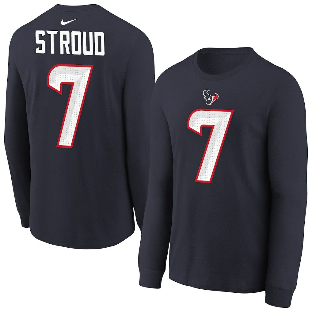 C.J. Stroud Houston Texans Youth Player Name & Number Long Sleeve T-Shirt - Navy T-shirts