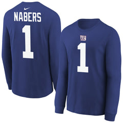 Malik Nabers New York Giants Youth Player Name & Number Long Sleeve T-Shirt - Royal T-shirts