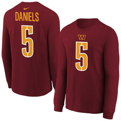 Jayden Daniels Washington Commanders Youth Player Name & Number Long Sleeve T-Shirt - Burgundy T-shirts