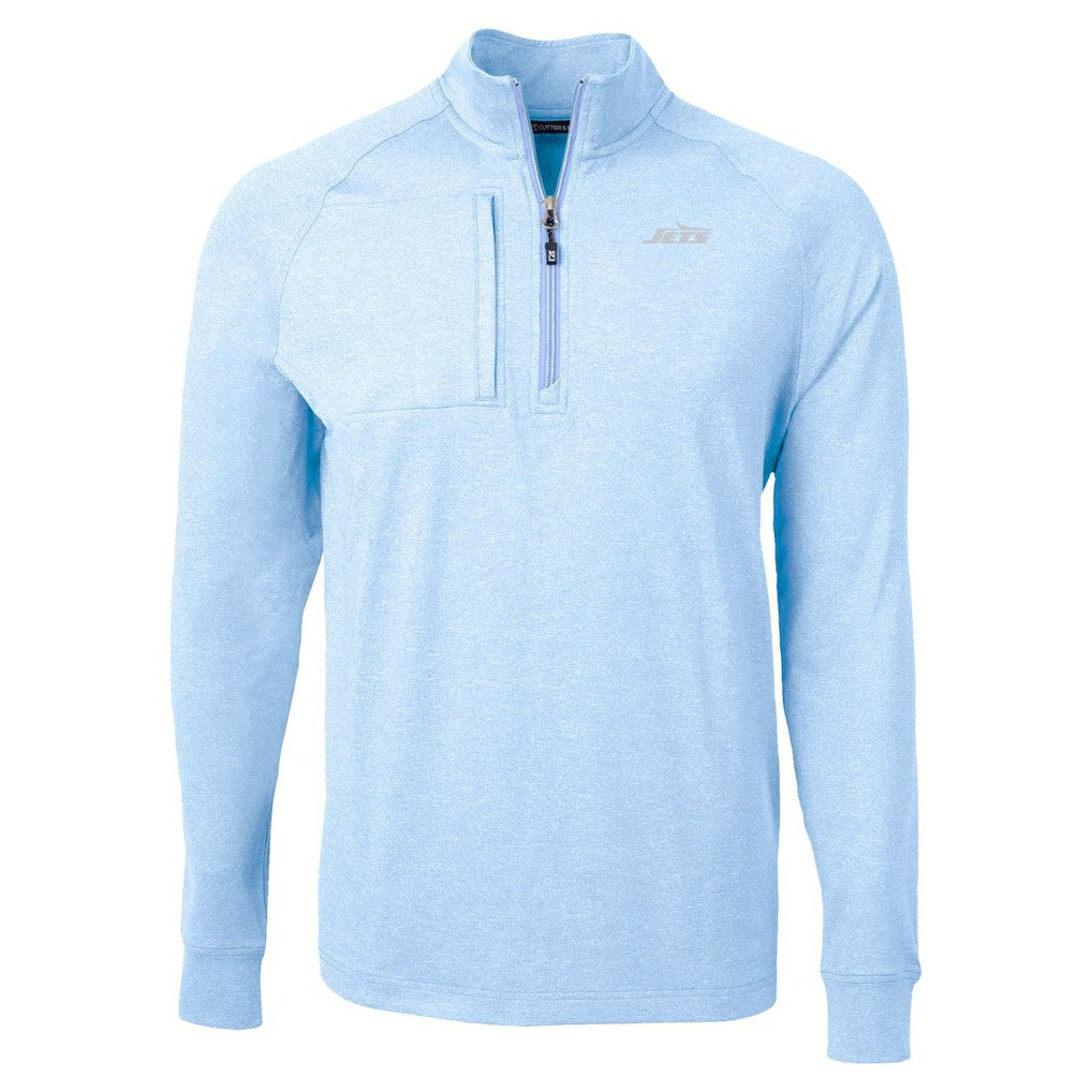 New York Jets Cutter & Buck Raglan Adapt Eco Knit Heather Quarter-Zip Top - Powder Blue Tops