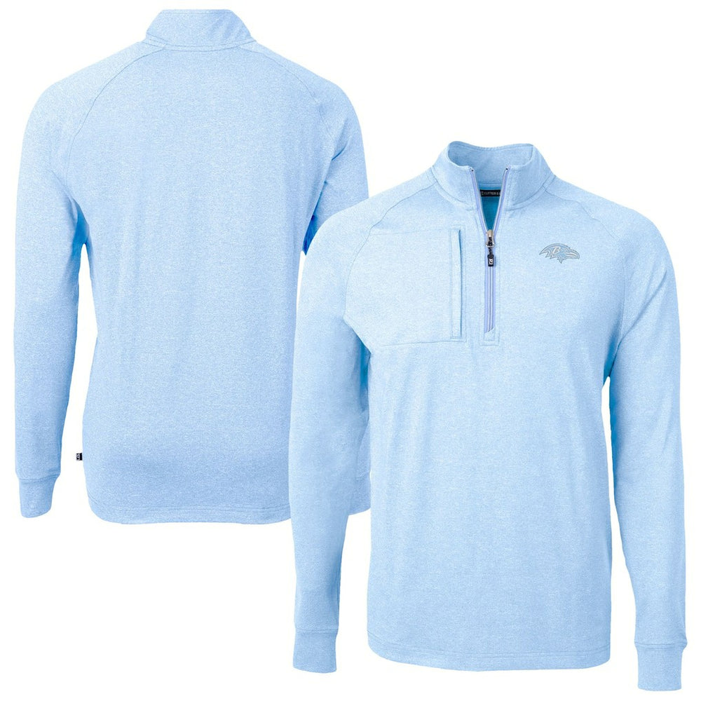 Baltimore Ravens Cutter & Buck Raglan Adapt Eco Knit Heather Quarter-Zip Top - Powder Blue Tops